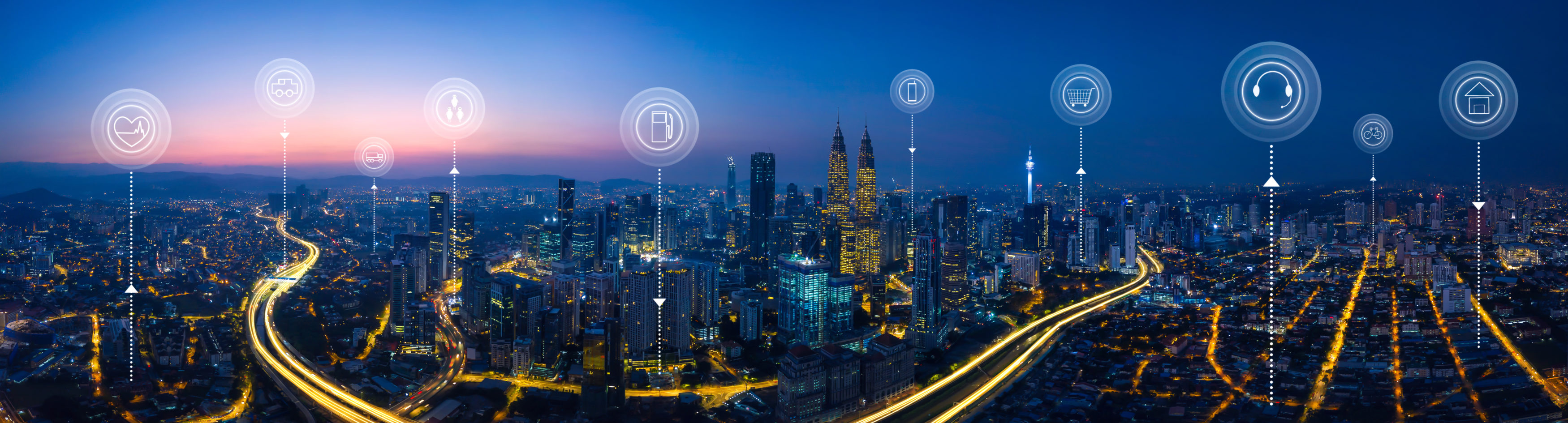Bijwerken Gemakkelijk Stevig Panorama aerial view in the cityscape skyline with smart services and icons, internet of things, networks and augmented reality concept , early morning sunrise scene . – Netforecast, Inc. Bijwerken Gemakkelijk Stevig Panorama aerial view in the cityscape skyline with smart services and icons, internet of things, networks and augmented reality concept , early morning sunrise scene . – Netforecast, Inc.